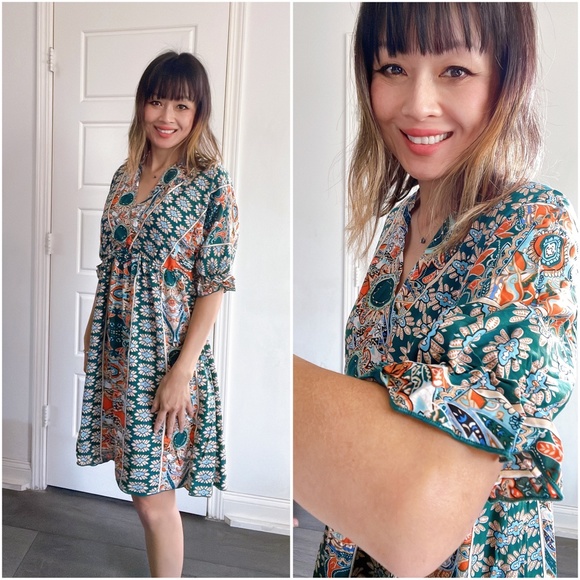 #8 Boho Green Paisley Print Mini Dress - Picture 4 of 4